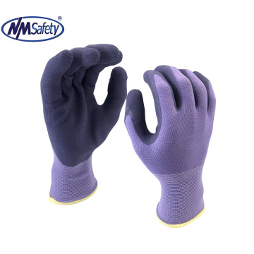 NMSAFETY 2021 new latex foam gloves for garden for household and construction with purple nylon or polyester and purple latex